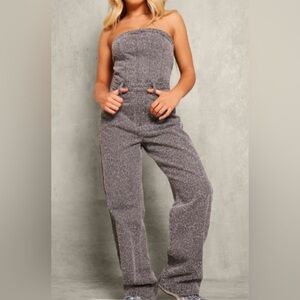 Prettylittlething Grey Bobble Straight Leg Corset Jumpsuit one piece size 10‎